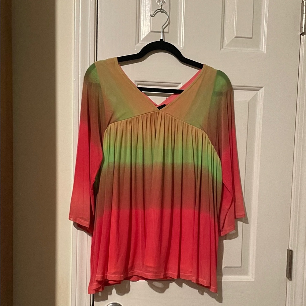 Attitudes by Renee Gradient V-Neck Blouse